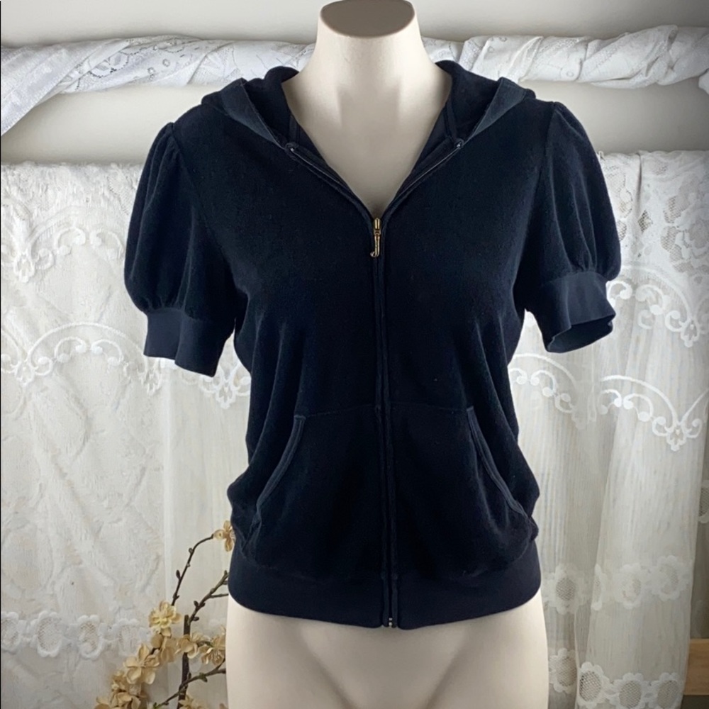 Juicy Couture Black Terry Cotton Hoodie Puff